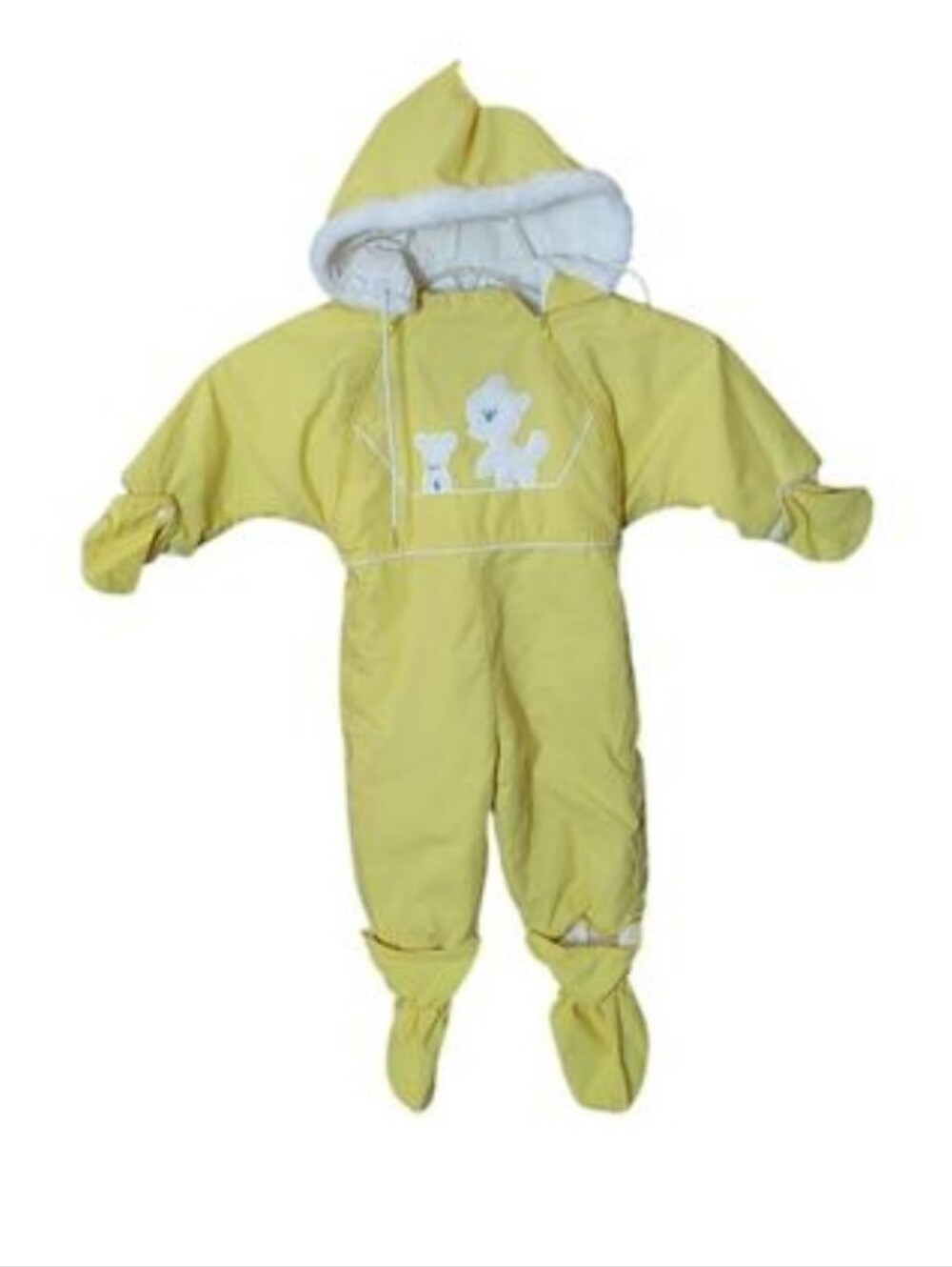 Vintage 90s 80s Yellow Snowsuit Removeable Mittens Booties Kids Unisex 24 months